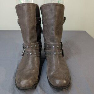 Dolce Vita Brown Leather Straps Buckles Moto Boot Women Size 6.5